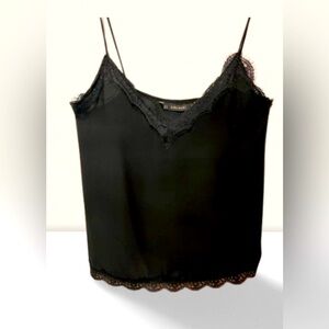 ZARA   Spaghetti Strap Tank With Lace Trim -Size Small -Black- Texture Fabric